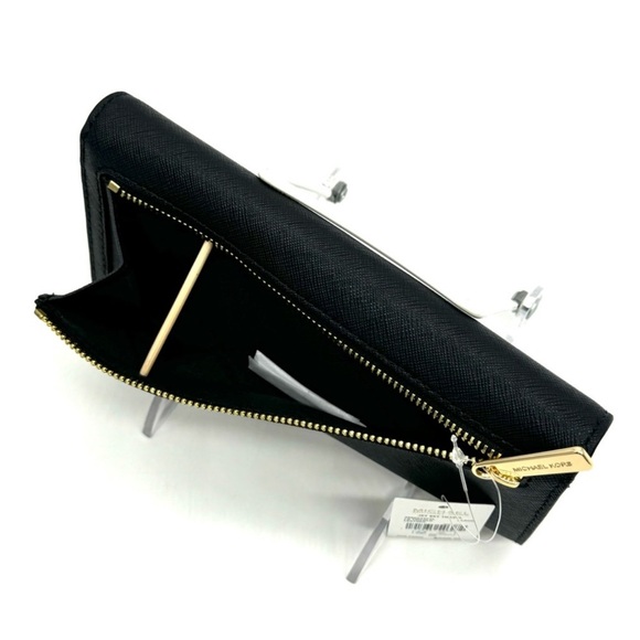 Michael Kors Large Trifold Wallet Black/Gold - Picture 7 of 8